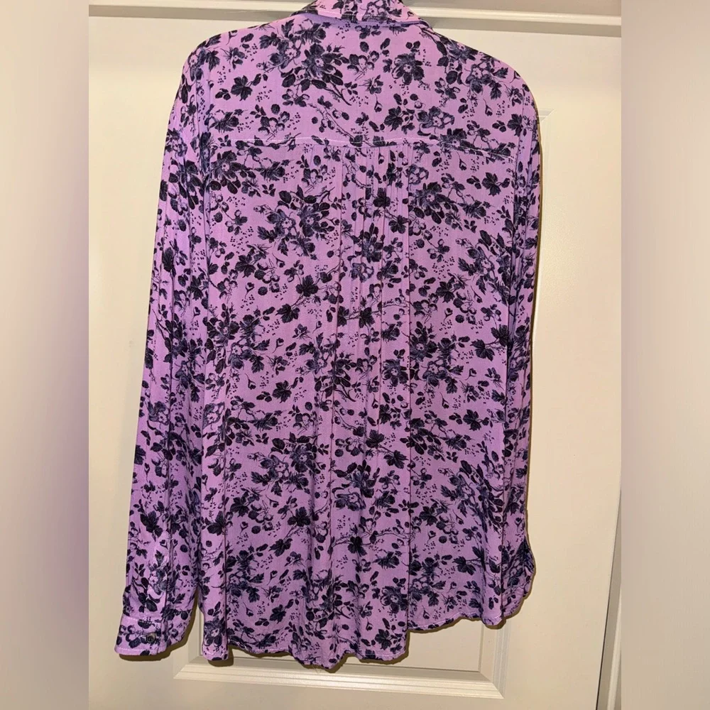 PILCRO Anthropologie Romy Button Down Purple Floral Size XLP - Picture 3 of 14